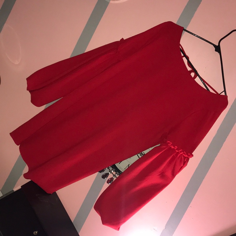 Red dress with cupped belle sleeves
